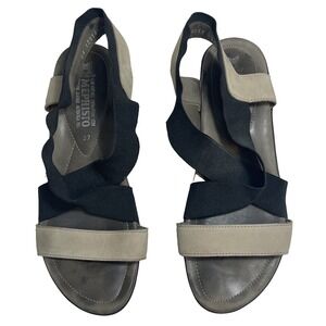 Mephisto Cream Leather Black Elastic Strap Sandals Portugal Women 7 UK 4.5 EU 37